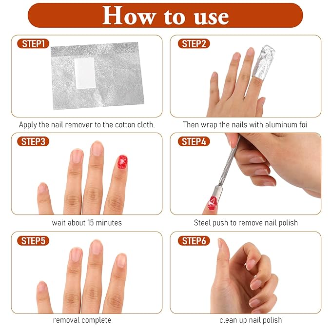 100 Pcs Foil Nail Wraps Nail Polish Remover Soak Off Foils Cotton Pads Gel Polish Remover with Pre-attached Lint Free Pad Gel Nail Polish Remover Wraps for Removing Nail Polish