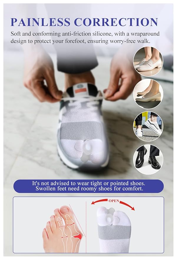 Happy Feet Alignment Socks, Adjustable Yoga Toe Separators For Men Women, Wearable On The Go, White S