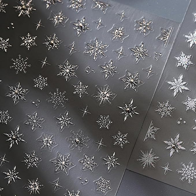 Snowflake Nail Art Stickers Decals 5D Embossed Christmas Snowflake Nail Stickers with Rhinestone 1PCS Silver Winter Snowflakes Self-Adhesive Nail Decals Xmas Nail Art Decoration Supplies for Women