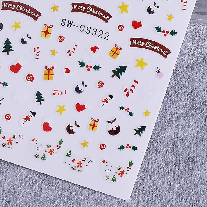 Christmas Nail Art Stickers 3D Self-Adhesive Cute Elk Gift Xmas Nail Decals Nail Art Supplies 6PCS Deer Candy Cane Gingerbread Man Cartoon Christmas Nails Design Manicure Slider Accessories for Women