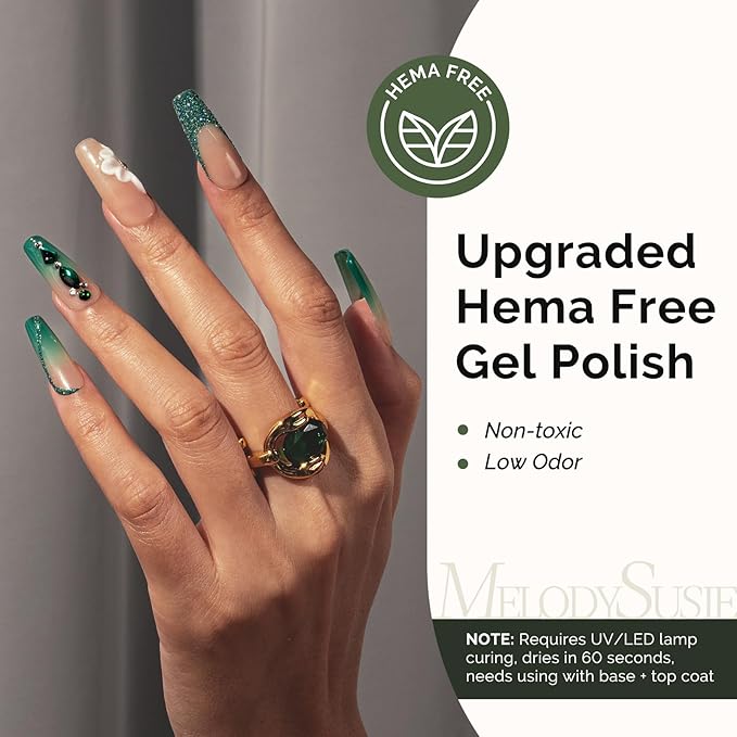 MelodySusie Hema Free Gel Nail Polish, 0.5 Fl Oz Thick Green Gel Polish, Non Toxic, Long Lasting, Soak Off UV Nail Polish, Manicure Nail Design Salon DIY Nail Art at Home 348