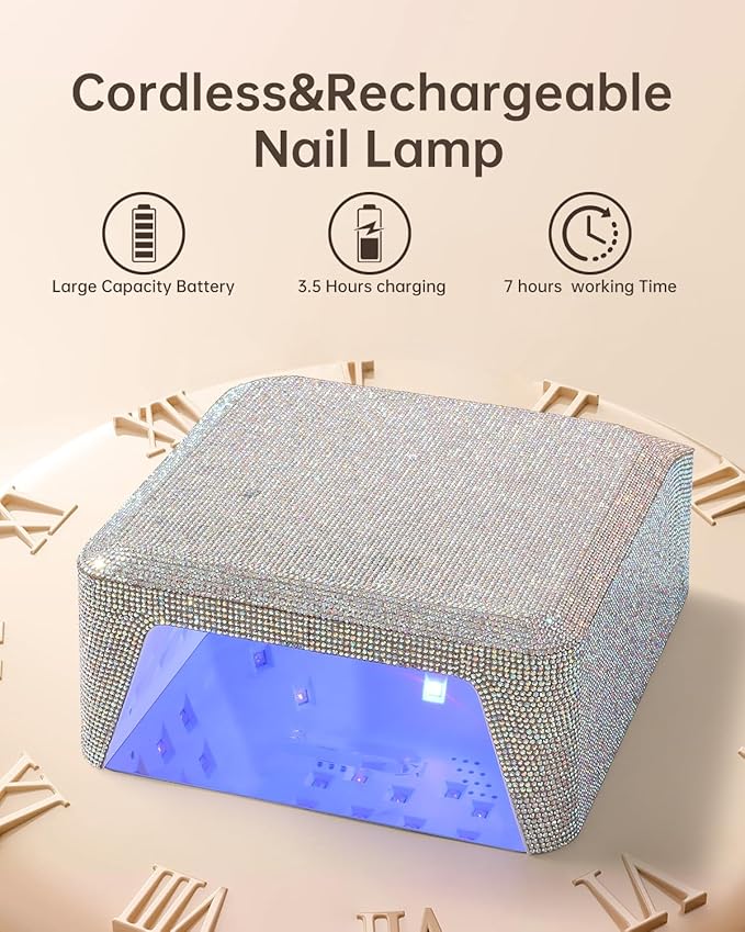 UV Nail Lamp, Rechargeable LED Nail Lamp Sparkly Gel Polish Light 4 Timer Setting Professional Quick Dry Curing Lamp with Display Auto Sensor for Salon & Home