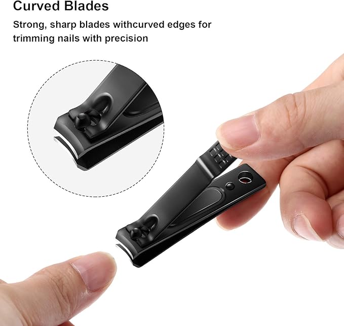 Yaomiao 12 Pieces Nail Clipper Set Stainless Steel Nail Cutter Fingernails and Toenail Clipper Cutter for Women Men (Black)