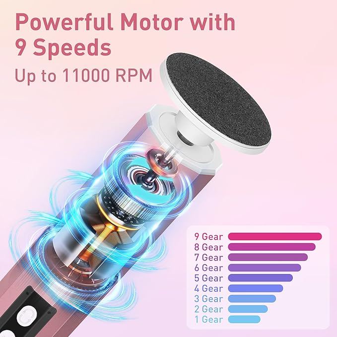 Blumway Electric Foot Callus Remover, 2 in 1 Electric Foot File Nail Grinder, 9 Adjustable Speeds &10+10+10 Replacement Sandpaper Pedicure Tools for Men Women Feet Dead Skin