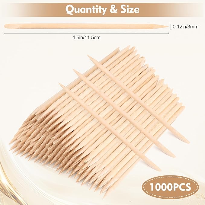 1000 PCS 4.5 Inch Orange Wood Sticks for Nails, AHIER Wooden Cuticle Pusher Sticks Double Head Functional Manicure Tools