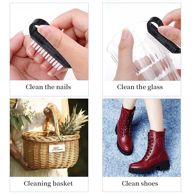 Nail Cleaning Brush- 20 Pcs Home Plastic Nail Brushes with Black Handle Grip Fingernial Brush Cleaner Travel Portable Nail Art Manicure Tools for Toes and Nails