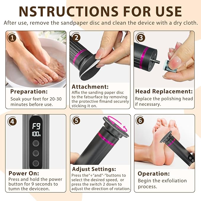 Electric Feet Callus Remover,2 in 1 Foot File,Adjustable Speed Foot File with Sandpaper Discs & Grinding Heads, 9 Speeds Electric Foot Callus Remover, Pedicure Tools for Valentine's Day Gift