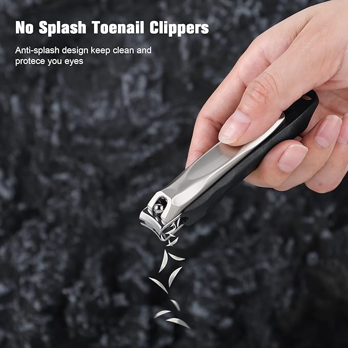 FERYES 3-in-1 Fingernail Clipper with No-Splash Nail Catcher and Metal Storage Box - Toenail Clipper with Nail File for Men & Women - Champagne
