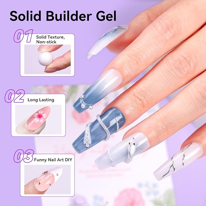 Makartt 3D Gel Nail Art: 4-in-1 Solid Builder Nail Gel White Non-sticky Hands for Extension, 15ML UV Glue for Acrylic Tips, 3D Nails Gels Sculpture Gels for Nails Art Salon Home DIY 2PCS 15ml