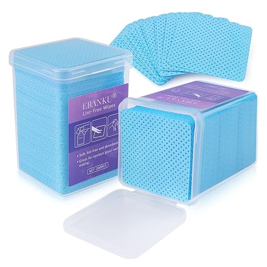400PCS Lint Free Nail Wipes Glue Wipes Lash Extensions EBANKU Soft Blue Lash Glue Nail Polish Remover Cotton Pads Eyelash Extension Supplies