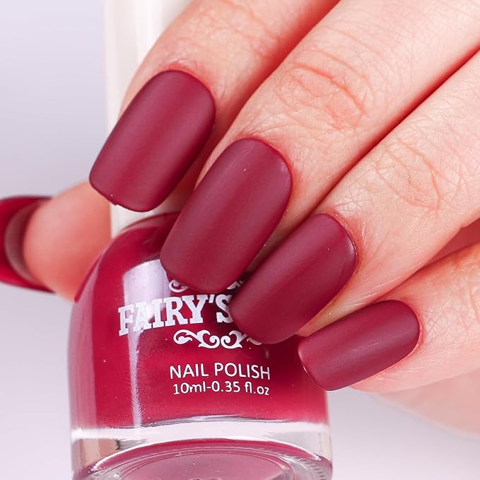 Matte Nail Polish Air Dry Nail Lacquer for Nail Art Varnish, Mist Effect Matte Finish Velvet Nail Polish, 0.35 fl oz (Wine Red-04, 10 ML)