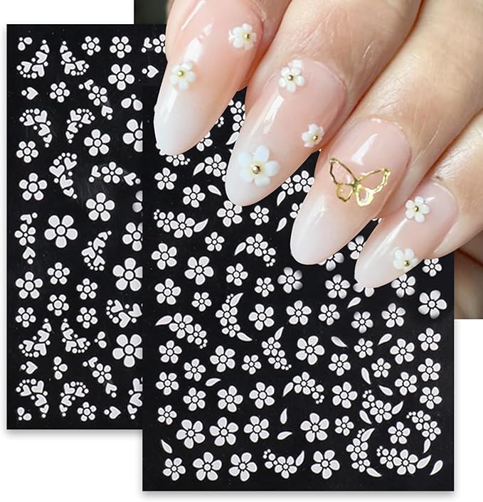6Sheets Summer Flower Nail Art Stickers 3D Self-Adhesive Holographic Cherry Blossoms Design Nail Stickers Peach Blossoms Nail Supplies for Women DIY Floral Nail Art Decor