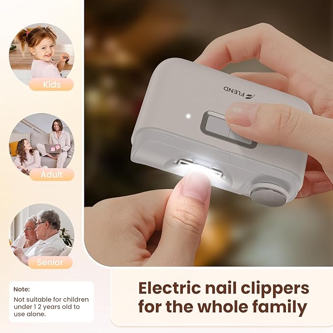 Electric Nail Clipper,Automatic Nail Clipper,Rechargeable 2 Speed Nail Clippers Set,45DB NailKit,LED Light Electric Nail Clippers for Baby,Kids,Adults,Seniors,2 in 1Design Manicure Set Portable White