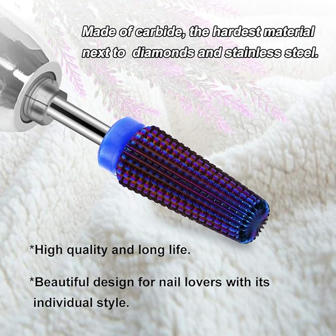 Lavinda 5 in 1 Medium Grit Nail Drill Bit Multi-Function Carbide for Acrylic Fill Cuticle Work Gel Removal Left Right Handed Nail Tech Essential 3/32" (Medium, Purple)