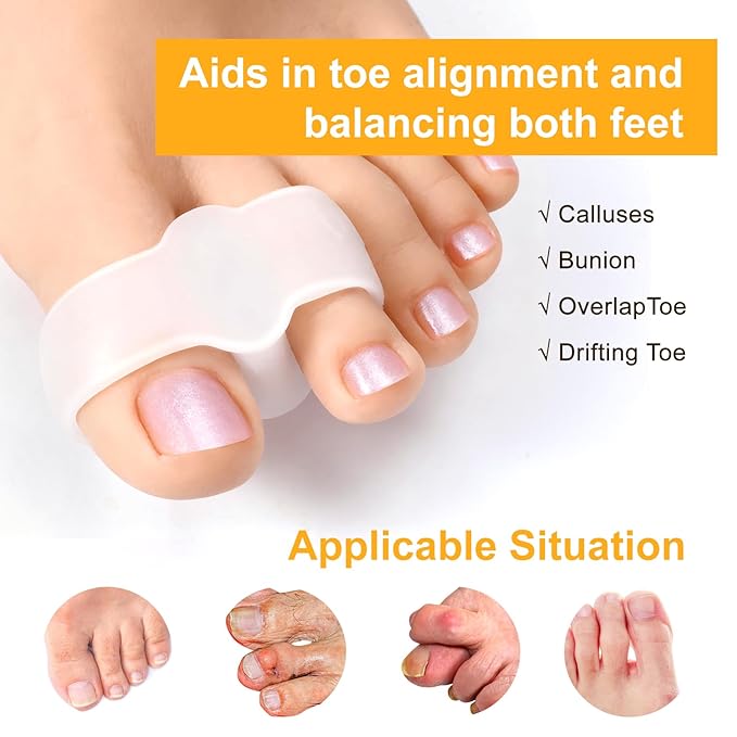 12 Pack Bunion Toe Separators Corrector for Big Overlapping Toes, Gel Toe Spacers for Women & Men Bunion Corrector with 2 Loops Silicone Toes Separators for Bunions Feet, Clear