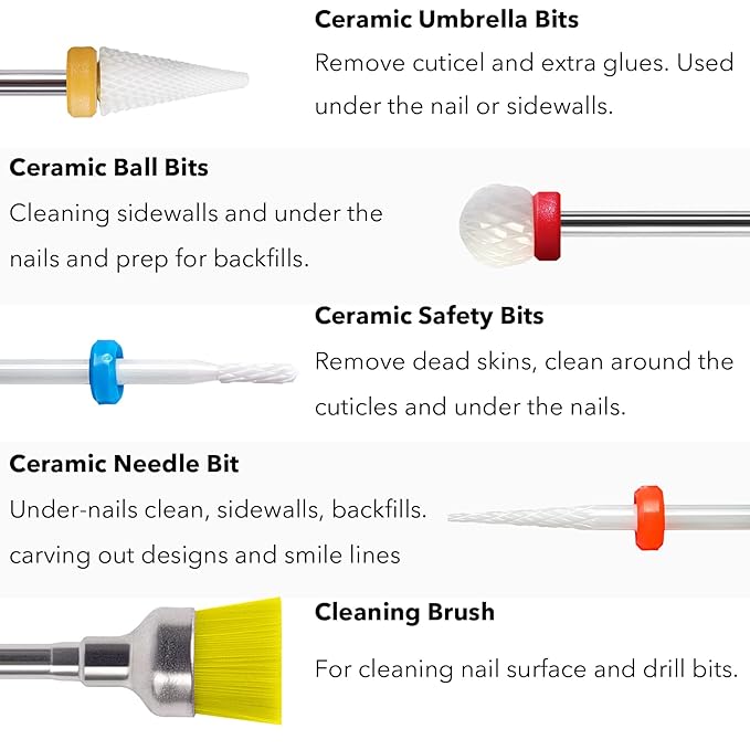 Pack of 20 Ceramic Nail Cutter Attachments Bits Diamond Professional Nail Cutter Attachments Removal Gel Acrylic Cuticle Tungsten Carbide Nail Drill for Manicure Pedicure