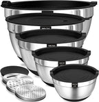 Umite Chef Mixing Bowls with Airtight Lids Set, 3 Grater Attachments & Non-Slip by UmiteChef