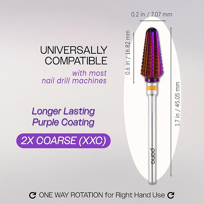 PANA 3/32" Purple Tornado Carbide Nail Drill Bit for Acrylics, Nail Extension, Gel Polish Removal Nail Salon Manicure Pedicure Electric File Tools (2X Coarse - 2XC)