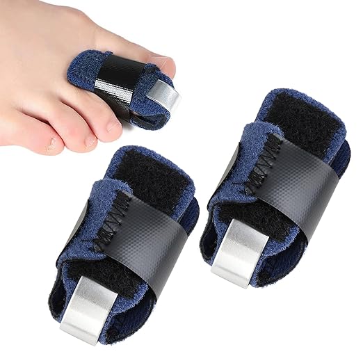 2Pcs Hammer Toe Straightener Corrector for Broken Toe Women & Men, Toe Splints Wraps with Aluminum Plate for Hammer, Curled, Crooked Toes, Pain Relief (Blue)