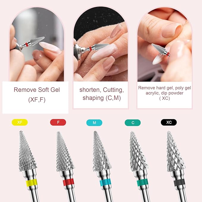 3/32" 2PCS Clean Umberllas Bits Fine Grit Carbide Cuticle Cleaner Bit for Electric Nail Drills – Professional Manicure Tool for Nail Salons and Home Use (F Grit. Silver)
