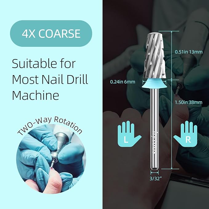 Safety Tapered Nail Drill Bits, 4XC Uncoated Smooth Top Barrel Nail Bit, 3/32 Two-way Carbide Drill Bits for Nails, Electric Drills Accessories Removal Manicure Arylic Powder