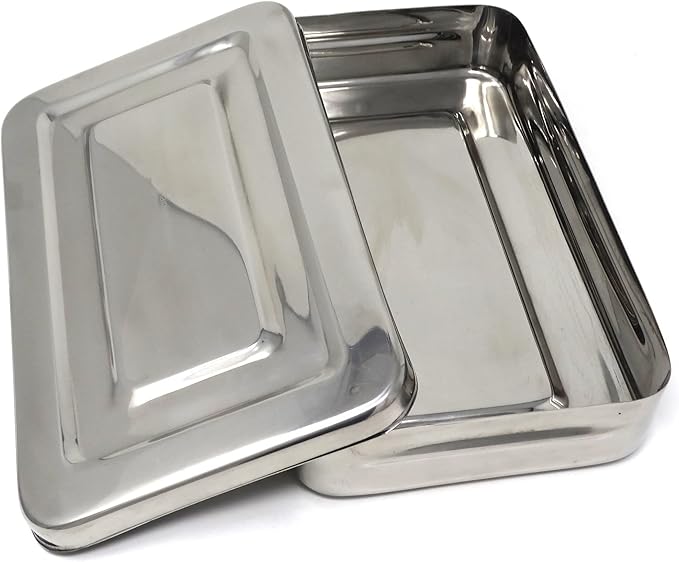 Stainless Steel Surgical LAB Dental Sterilizer Instrument Box, Organizer Jewelry/Tools Storage Tray with Lid - 10L x 6W x 2H