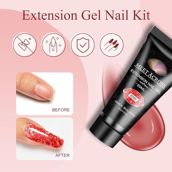 MEET ACROSS Poly Nail Gel 10Pcs Nail Extension Gel Set and Nail Extension Starter Kit for Beginners Nail Art DIY Home Gifts for Women (SET-8, 10pcs)