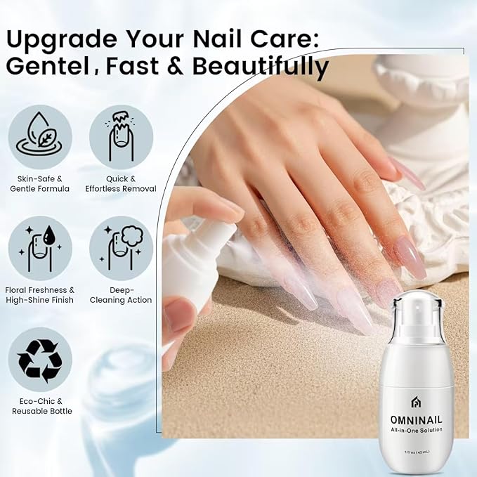 BENGONG 5-in-1 Multi-Functional Spray Professional Gel Polish Remover for Nails Care for Press-On Nails & Natural Nails Brush Cleaner Nail Polish Remover & Remover For Nails, Glue, Gel- 1.5 Fl oz