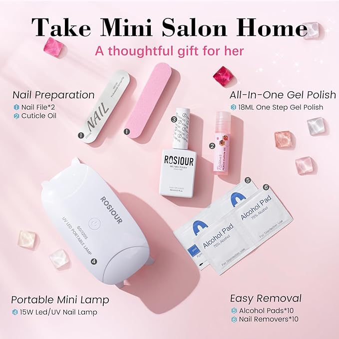 HEMA and TPO Free Gel Nail Polish Kit with U V Light, White One Step Gel Nail Polish 3-in-1, No Need Base and Top Coat Nail Kit with Everything, Nail Starter Manicure Tools Gifts for Women