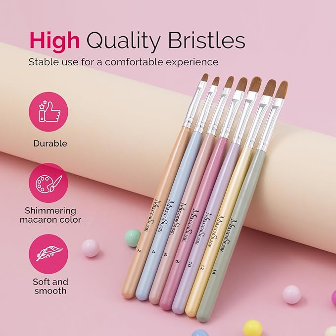 MelodySusie 7Pcs Gel Nail Brush Nail Art Brushes Nail Art Tips Nail Brushes for Nail Art Nail Painting Brush Pen Set for Home and Salon Use