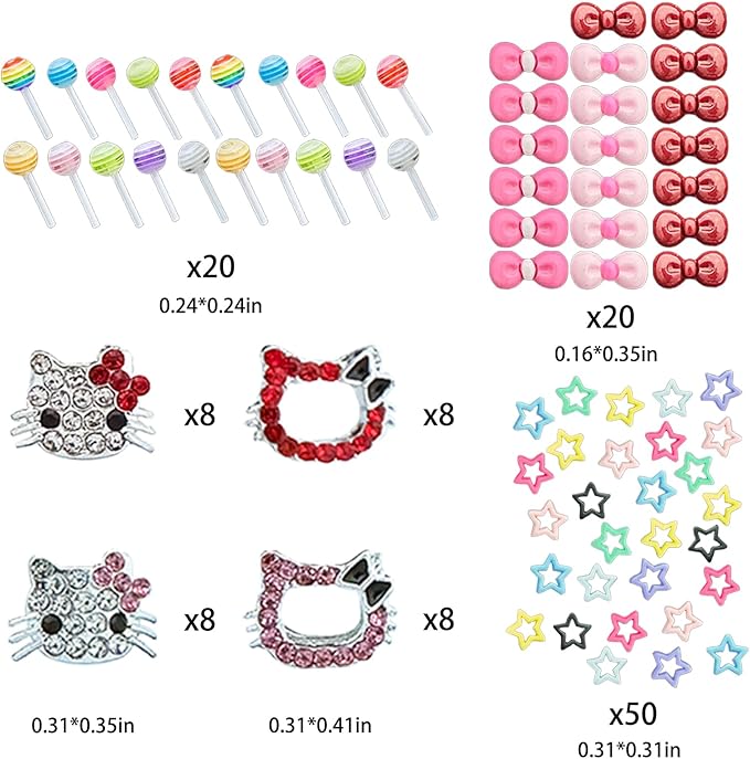 170PCS Nail Charms for Acrylic Nails,Silver Nail Jewels Cat Bow Planet Gun Maple Leaves Cherries Dollar Sign Hearts Star Candy Nail Accessories for Nail Art Supplies Manicure Craft DIY