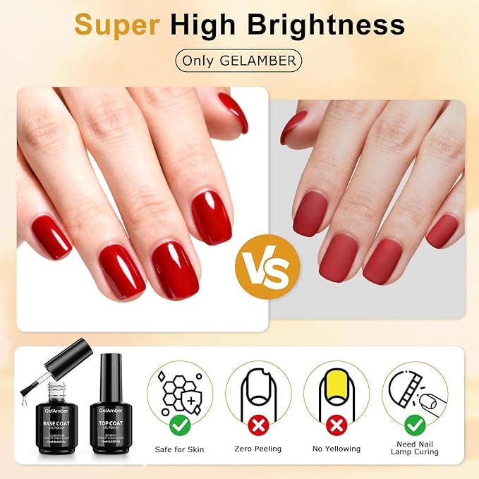 2Pcs 15ml Gel Base and Top Coat, No Wipe Glossy Top and Base Gel Polish Kit, Nail Art Design at Home DIY & Nail Salon Long-Lasting Manicure Halloween Kit Gift