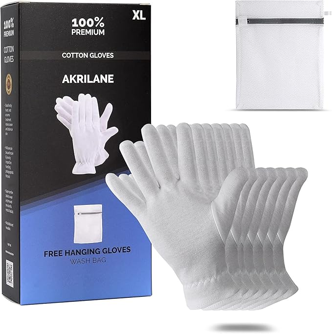 AKRILANE Extra Large 10 Pairs Cotton Moisturizing Gloves for Dry Hands | Eczema, Psoriasis & Skin Spa Treatment for Women & Men | Washable & Reusable with Free Laundry Bag
