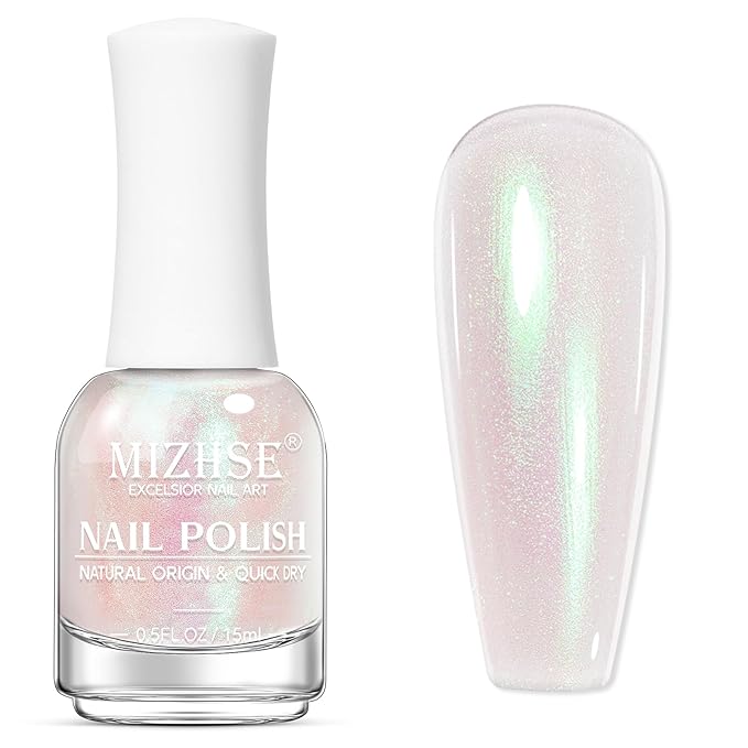 MIZHSE Aurora Pink Nail Polish, Quick Dry Shimmer Nail Polish, Air Fast Drying Mermaid Regular Nail Lacquer Non Gel Oil-based Nail Art Manicure Home DIY