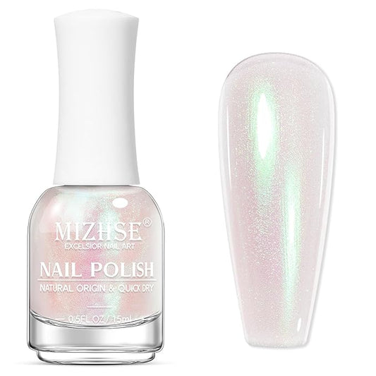 MIZHSE Aurora Pink Nail Polish, Quick Dry Shimmer Nail Polish, Air Fast Drying Mermaid Regular Nail Lacquer Non Gel Oil-based Nail Art Manicure Home DIY