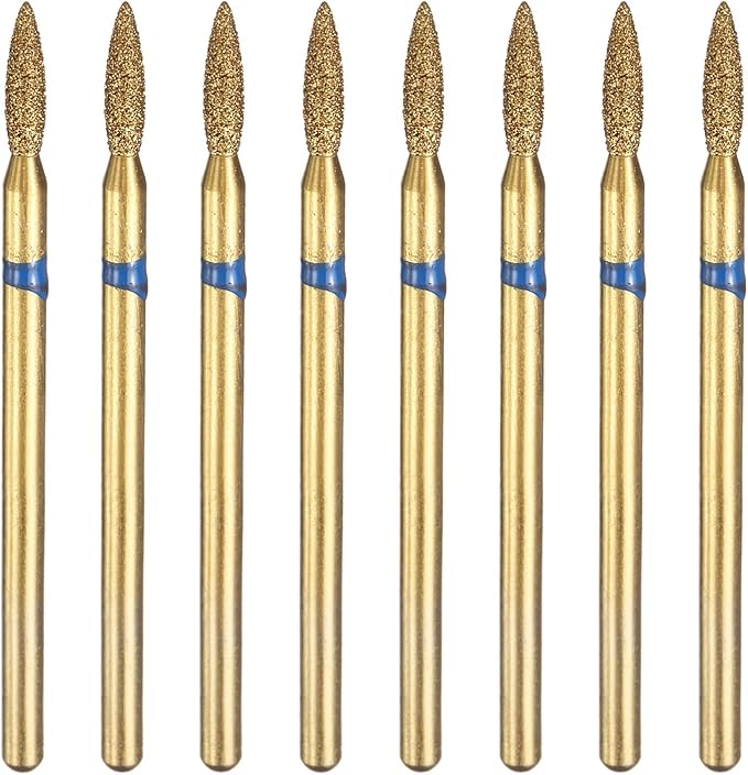 HARFINGTON 8pcs 120-140 Grits Diamond Grinding Bit 2.1mm Oval Head 2.35mm Shank 8mm Length Titanium Plated Stone Sanding Drill Bits Rotary Tool for Nails Grinding Polishing