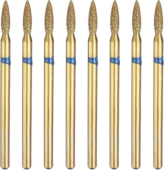 HARFINGTON 8pcs 120-140 Grits Diamond Grinding Bit 2.1mm Oval Head 2.35mm Shank 8mm Length Titanium Plated Stone Sanding Drill Bits Rotary Tool for Nails Grinding Polishing