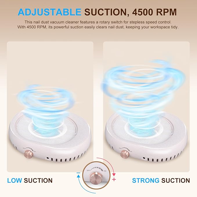 Nail Dust Collector for Nail Tech,Compact Vacuum Cleaner Turbo Fan Quiet & Powerful Suction Filing Debris Extractor for Acrylic Nail Polishing,Reusable Filter,Must Have Nails Art Tools & Accessories
