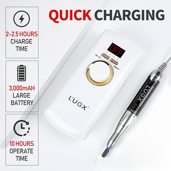 Professional Nail Drill Machine, L'UGX Electric Nail File 30000 RPM Nails Drill for Acrylic Nails with 8 Nail Drill Bits