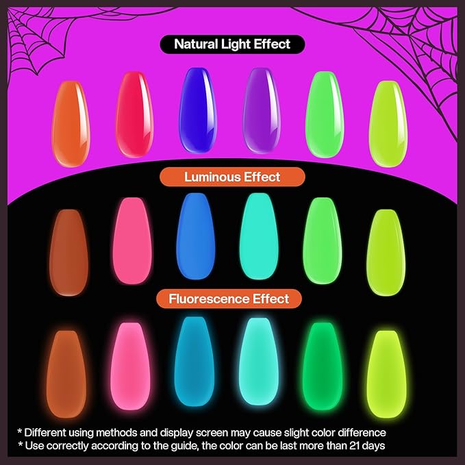 Morovan Neon Nail Polish Set: Glow in The Dark Halloween Fingernail Polish Kit Air Quick Dry Regular Nail Polish Pack for Nail Art Gift Holiday Party