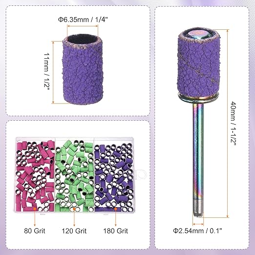 HARFINGTON 212pcs Small Sanding Bands 80/150/240 Grit for Nail Drill Bits Mini Sanding Band with 2.35mm Mandrel for Nails Gel Manicures