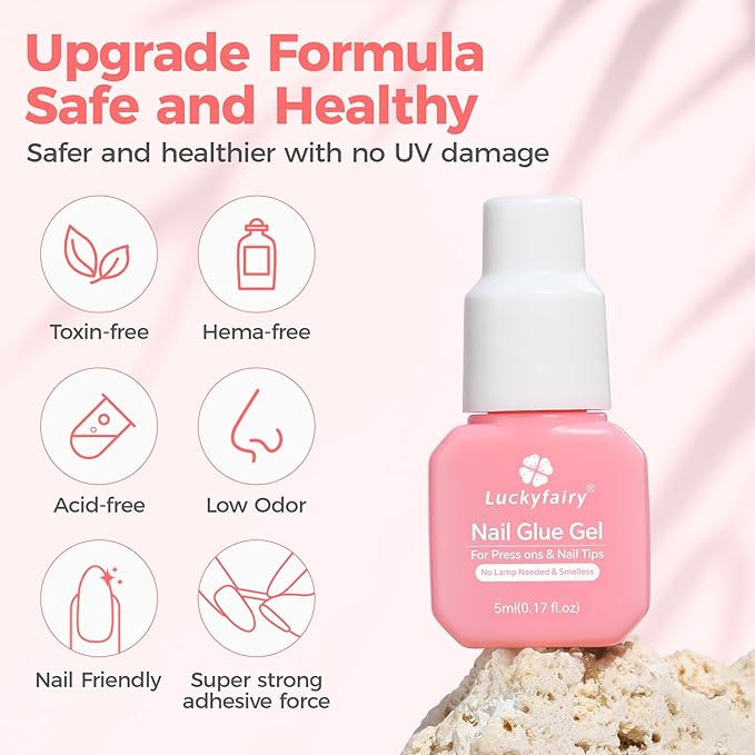 Gel Nail Glue for Press on Nails: No Lamp Need, Upgraded Air Fast-curing Super Strong Glue Gel 5ml*3pcs for Nail Tips Fake Nails & Acrylic Long Lasting 30+ Days