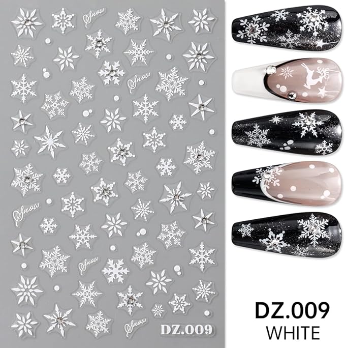 4 Sheets Christmas Nail Stickers for Nail Art WLGDLH 3D Self Adhesive Nail Art Stickers Multicolor Snowflakes Nail Decals Crystal Nail Supplies for Women DIY Christmas Decorations