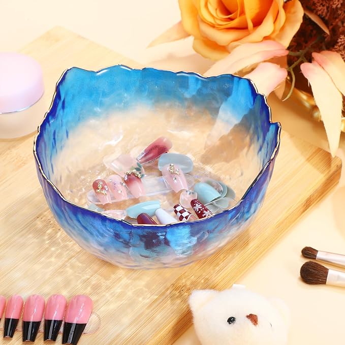 2pcs Glass Nail Soaking Bowls, Manicure Hand Soak Polish Remover Wash Soaker Supplies, Nail Art Tips Bowl for Fingernail Toenail Caring Polish Removal, 5.3In