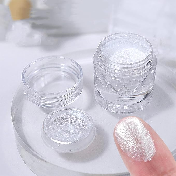 2Pcs White Chrome Nail Powder Moonlight Pearl Powder for Nails, Magic Clear Pearlescent Aurora Mirror Effect Gel Nail Glitter Powder Nails Art Design