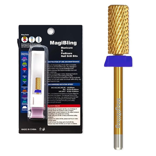 3/32'' Super Cut Nail Drill Bits for Fast Hard Gel Removal, MagiBling Tungsten Carbide Bits for Professional Users, Upward Deep Cut, Right Hand Use, Manicure Cuticle Gel Polishing, Medium.
