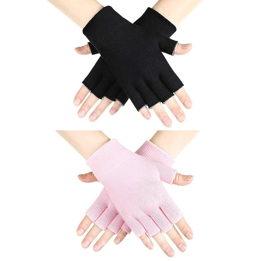 2 Pairs Fingerless Moisturizing Gloves Fingerless Gloves for Women Cotton Soft Moisturizing Eczema for Dry Rough and Cracked Hands Repair Arthritis Hand Typing for Men and Women(Pink and Black)