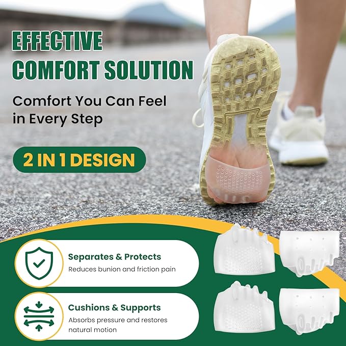 Toe Separators & Metatarsal Pads for Women & Men - 4Pcs Gel Toe Spacers, Ball of Foot Cushion for Pain Relief, Metatarsalgia, Morton’s Neuroma, Long Hours of Standing or Walking
