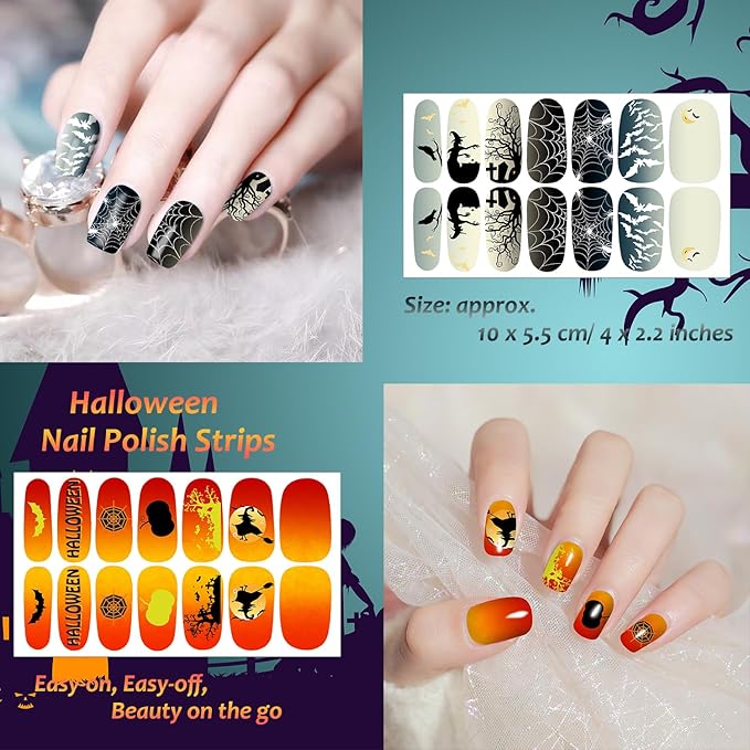 20 Sheets Chrismas Halloween Nail Polish Strips Spider Cobweb Bat Jack-o'-Lantern Snowflake Santa Claus Christmas Tree Self-Adhesive Holiday Nail Stickers Full Wraps for Women Manicure