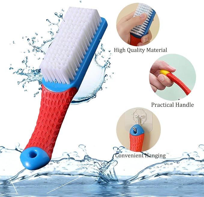 Nail Cleaning Brush, 2 Pack (Hard & Soft Bristles), Plastic Material, White & Red, Sturdy Handle, 6.3 Inch Length